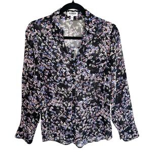 Express The Portofino Shirt Moody Floral Button Up Sheer Chiffon Blouse S Career